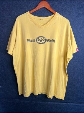 Y2K Hawaii Maui Built Yellow V-Neck Shirt Men’s XL Tropical Beach Vintage